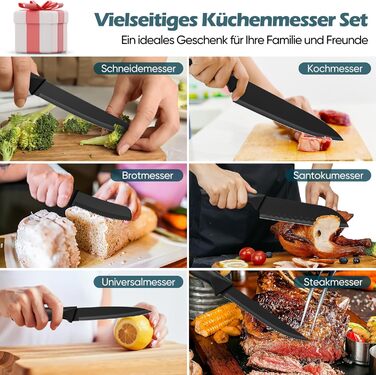 Набір ножів Homikit 15 предметів з підставкою: кухонні ножі з нержавіючої сталі, веточки, 6 ножів для стейків, чорний