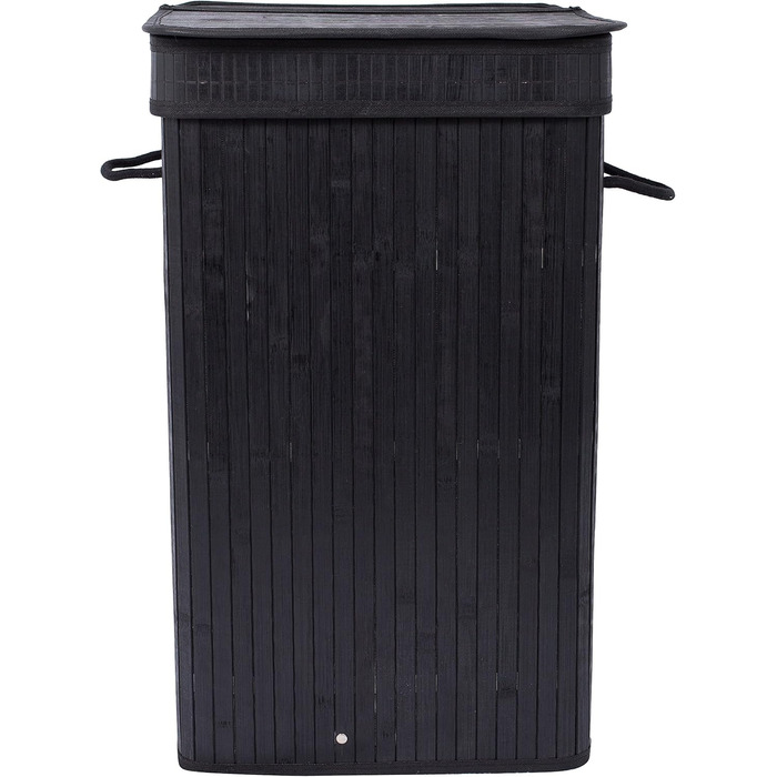 Корзина для білизни BirdRock квадратна з кришкою та підкладкою з тканини, бамбук, чорна, з мотузковими ручками