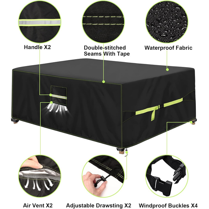 Накладка для садово-патіо меблів зимова, 420D Oxford, 250x150x90 см, водовідштовхуюча, UV-стійка, з вентиляційними отворами