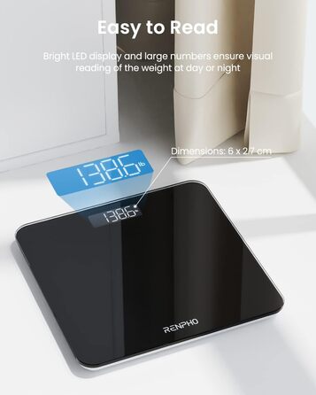 Цифрові ваги для ванної кімнати RENPHO, ультратонкі ваги для тіла з високоточними датчиками, ваги з покроковою технологією, 10,2 дюйма/260 мм (11 дюймів/280 мм, чорний)