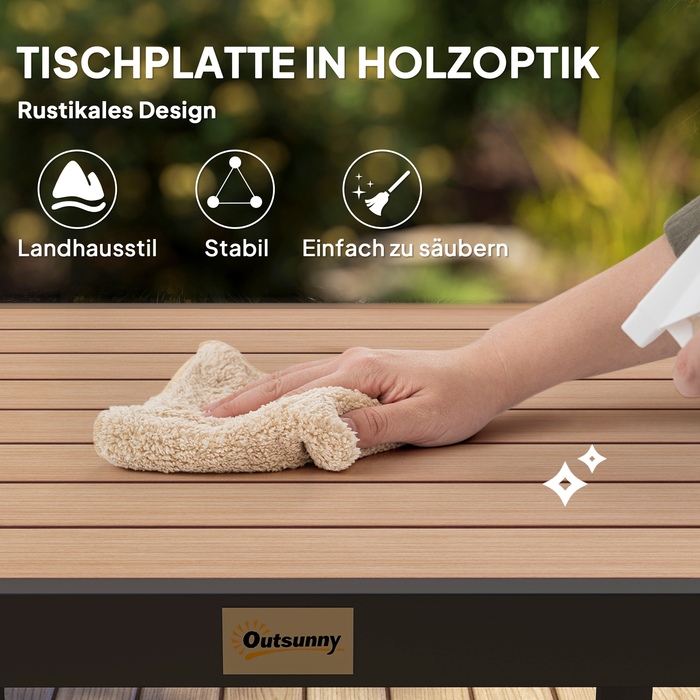 Зручний садовий стіл з пластику 78 x 78 x 74 см. Стійкий до погодних умов, з алюмінієвим каркасом. Ідеально підходить як буфетний стіл, кемпінговий стіл для 4 осіб, стіл на балкон, терасу або у сад. Підходить як вуличний обідній стіл для саду, тераси або 