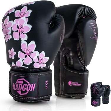 Жіночі боксерські рукавички преміум-класу MADGON - жіночі рукавички для кікбоксингу, бойових мистецтв, ММА, спарингу, Муай Тай, боксу (14 унцій, Blossom)