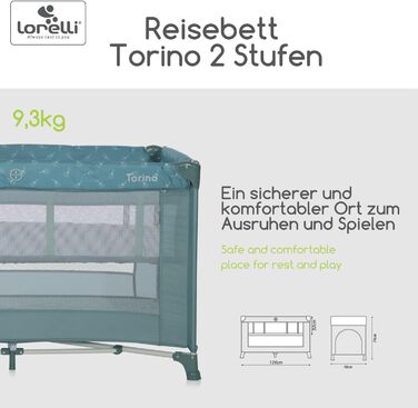 Дитяче ліжечко-манеж Lorelli Torino 2-в-1, 2 рівні, для новонароджених, з боковим входом, до 15 кг, складане, з сумкою, зелений
