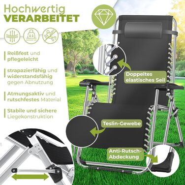 Розкішна шезлонг KESSER® для саду: складаний, стійкий до погодних умов, витримує 200 кг, з ергономічною подушкою, регульованою спинкою, підголівником та тримачем для напоїв (антрацит)