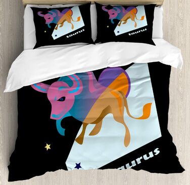 Набір підковдр ABAKUHAUS Zodiac Taurus Двоспальне ліжко, тема день-ніч, м'яка форма Високоякісна підковдра з 3 предметів з 2 наволочками, 220 x 220 см - 75 x 50 см, багатобарвний