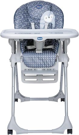 Дитячий стільчик Chicco Polly Easy з функцією гойдалки, регульована висота та підніжка, 4 колеса, компактне складання, від 6 місяців до 3 років, синій Penguin, 15 кг