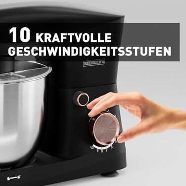 Кухонна машина Heinrichs 1500W з місткою чашею 6L з нержавіючої сталі, 10 швидкостей, набір насадок (міксер, гак для тіста, вінчик)