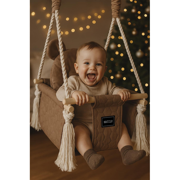 Дитяча гойдалка для дому та вулиці Bär Light Velvet | Гойдалка для малюків | Дерев'яна гойдалка для дітей | Гойдалка для дверного отвору