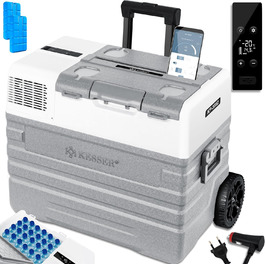 KESSER® Холодильник-морозильник компресорний 52 л з APP-керуванням, USB, 12/24/230V, телескопічна стійка, 2 колеса, охолодження до -20°C для авто, вантажівки, човна