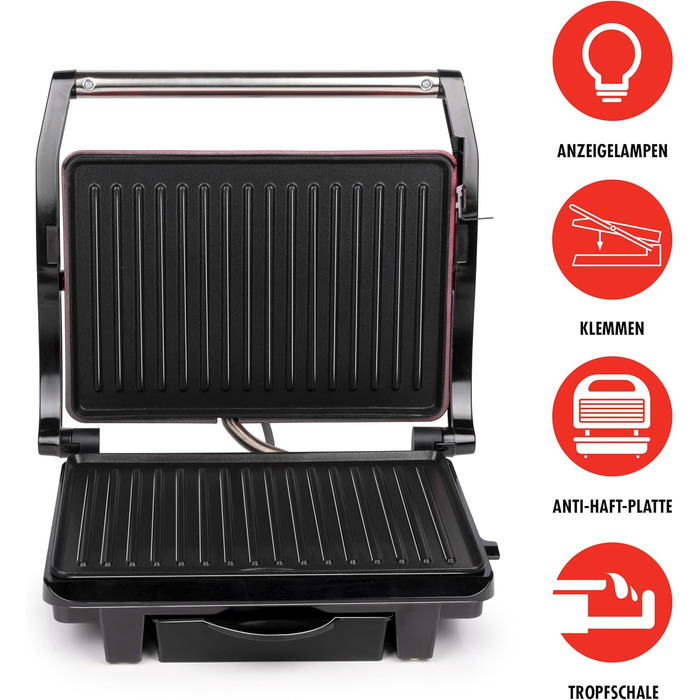 Контактний гриль Alpina Optigrill 2100W: для сендвічів, паніні, овочів, м'яса. Антипригарне покриття, інтелектуальні режими приготування, BPA-Free, чорний