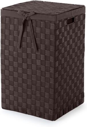 Кошик для білизни RAN6892 Stan з кришкою, ручками, плетіння з металевим каркасом, знімний вкладиш з льону, 30 x 30 x 50 см, Коричневий, Шоколадний, 30 x 30 x H.50 см