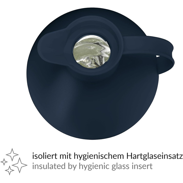 Термокружка Alfi KUGEL 0.94л, темно-синій матовий пластик, з термоізоляцією, з скляною вставкою, з поворотним закриттям, дизайнерська модель, кулькоподібна термокружка, ідеальна для кави та чаю, BPA-free, 940 мл, темно-синій матовий