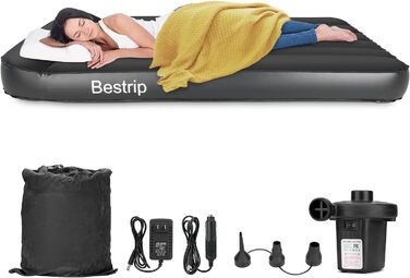 Надувний надувний надувний матрац, надувне ліжко з електричним повітряним насосом, надувне гостьове ліжко Односпальне ліжко Надувний матрац для сну з подушкою для 1 особи, підходить для внутрішнього зовнішнього середовища BP200-BL