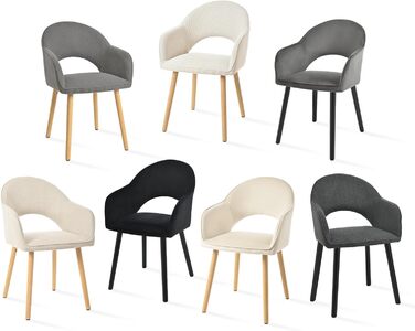 Набір з 4-х оббитих стільців для їдальні з підлокітниками, бежевий колір, дерев'яні ніжки. Підходять для кухні та вітальні.