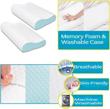 Подушка для шиї Enighs для зняття напруги, подушка з memory foam, ергономічна подушка для шиї для тих, хто спить на боці, спині та животі з охолоджувальними чохлами (24'L x 14'W x 5'H-2)