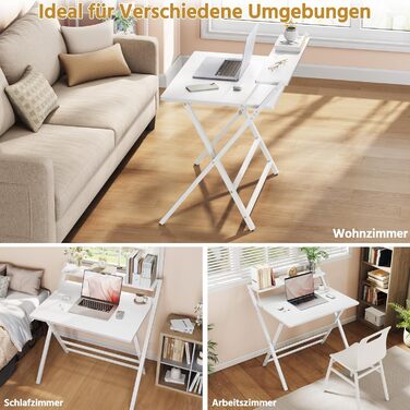Складний стіл Yaheetech 80 см для комп'ютера з полицею, двоступінчастий робочий стіл з підставкою для монітора, стіл для ноутбука для дому/невеликих кімнат/вітальні, білий, 80 см x 50 см, 86.5x60.5x90 см