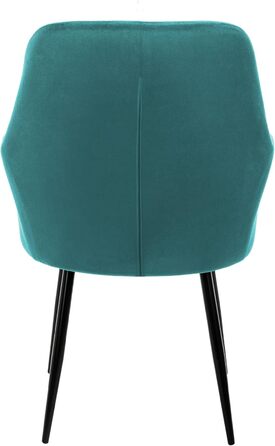 ECD Germany 6 стільців для їдальні з підлокітниками та спинкою, м'які крісла з велюровим покриттям, металеві ніжки, ергономічні стільці для обіднього столу, бірюзовий колір