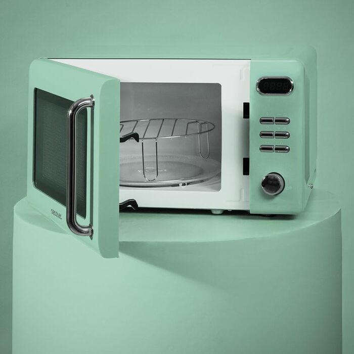 Мікрохвильова піч Cecotec Proclean 5110 Retro Green з грилем, 700 Вт, 8 програм, таймер до 60 хв, розморожування, вінтажний дизайн, зелена