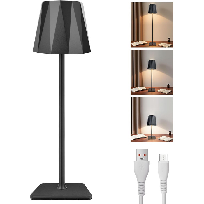 LED настільна лампа ELZO 2 шт. Бездротова, USB-C, акумулятор 5200mAh, регулювання висоти, 3 режими, IP54 вологозахист, портативна