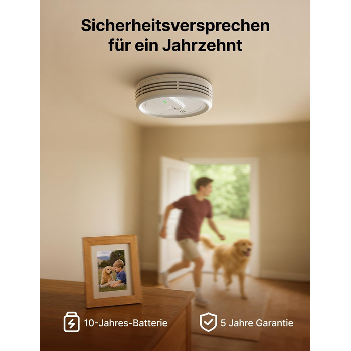 X-Sense Розумний димовий датчик з Wi-Fi, EN 14604, нічний режим, 10 років служби, змінна батарея, керування через додаток, XS0E-iR, білий