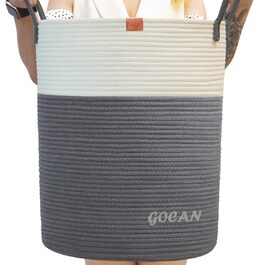 Великий міцний кошик для білизни з плетіння, сірий/бежевий (D38H50cm)