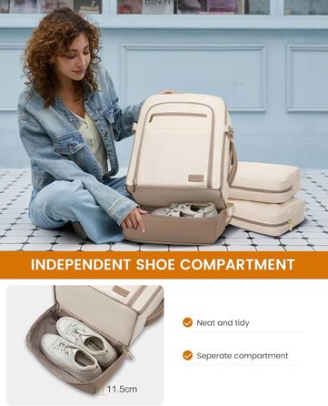 LOVEVOOK Рюкзак для ручної поклажі з окремим відділенням для взуття, 40L рюкзак для жінок, великий, з відділенням для мокрого та сухого, Travel Backpack, Carry On Luggage для подорожей (Бежевий, Хакі, 50L)