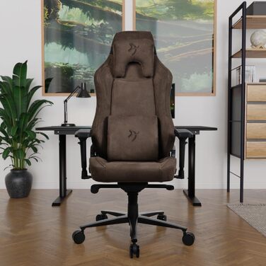 Ігровий та офісний крісло Arozzi Torretta Premium з SoftFabric™, 3D підлокітники, висока спинка, регульована решітка, 2 подушки (Коричневий)