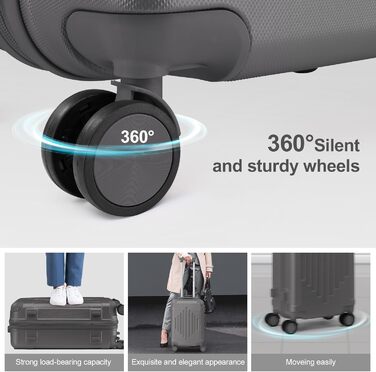 Набір валіз LALAHO 2 шт: велика та невелика, з косметичкою, з ABS пластику, телескопічний ручка, захист кутів, сірий