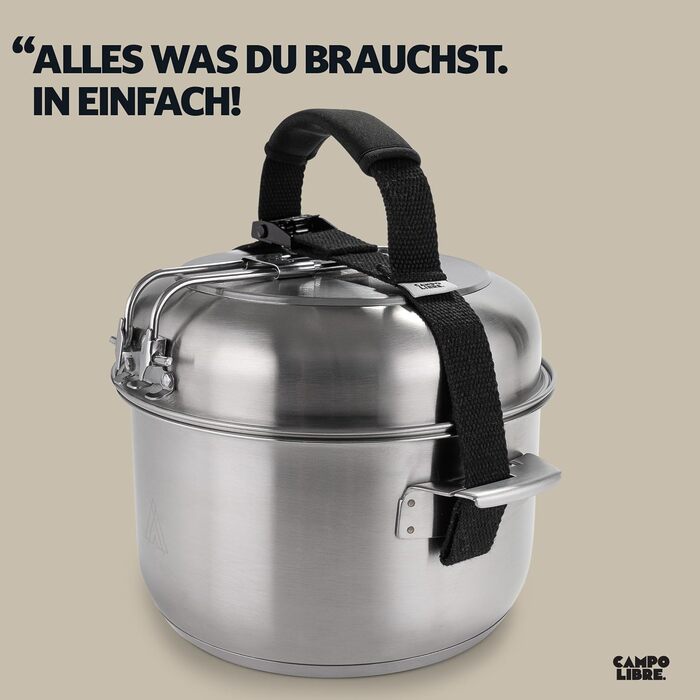 Набір посуду для кемпінгу Campo Libre Enzo I з нержавіючої сталі: компактний, індукційний, 6 або 8-ти частинний