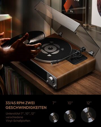 ONE-Q Hi-Fi вініловий програвач з Bluetooth 5.4, вбудованими динаміками, фонокоректором, магнітною голкою AT-3600L, 33/45 об/хв, два режими швидкості