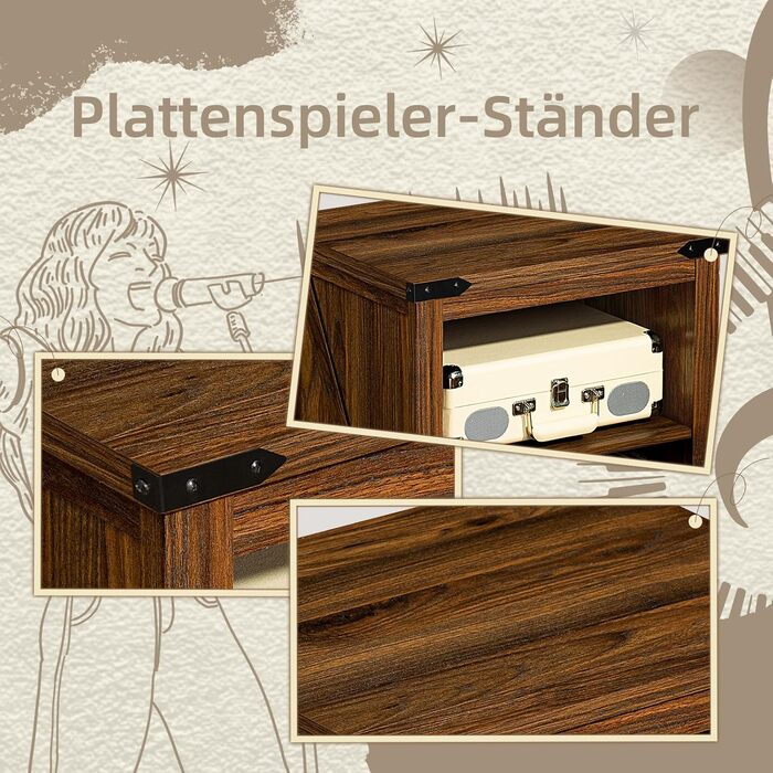 Підставка для програвача вінілу з полицями для платівок, дерев'яна, на 160 альбомів, для вітальні, спальні, офісу (колір: коричневий)