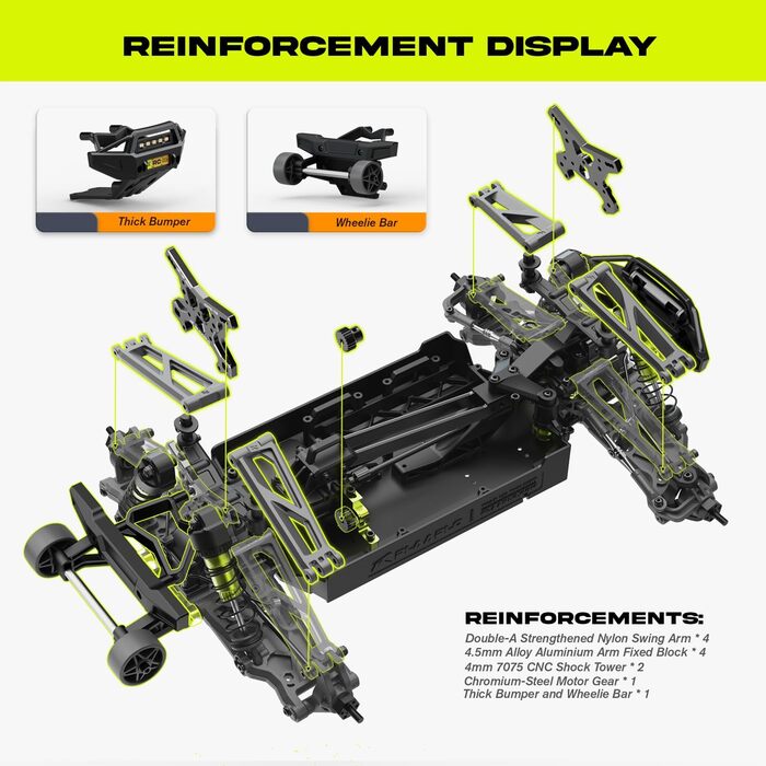 AMORIL 1/10 RTR Brushless RC Автомобіль 50+ км/год для Дорослих, Електричний Позашляховий Монстр-трак 4WD, Водонепроникний, 3S Lipo, Зелений