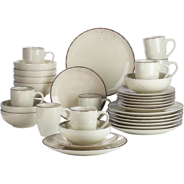 Набір посуду Vancasso Navia для 8 осіб (32 шт.) - сервіз зі stoneware, бежевий, вінтажний дизайн
