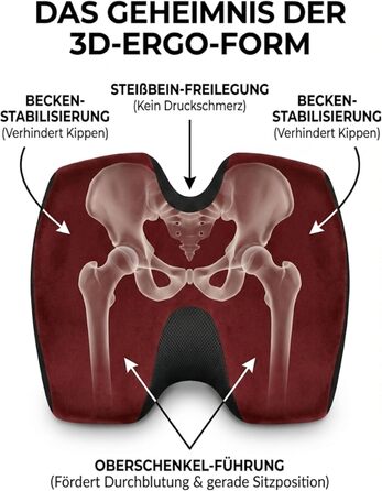 Ортопедична подушка для сидіння - преміум ергономічна подушка для офісу та авто з 3D Memory Foam - OEKO-TEX-100 (60-100 кг) (Червона)