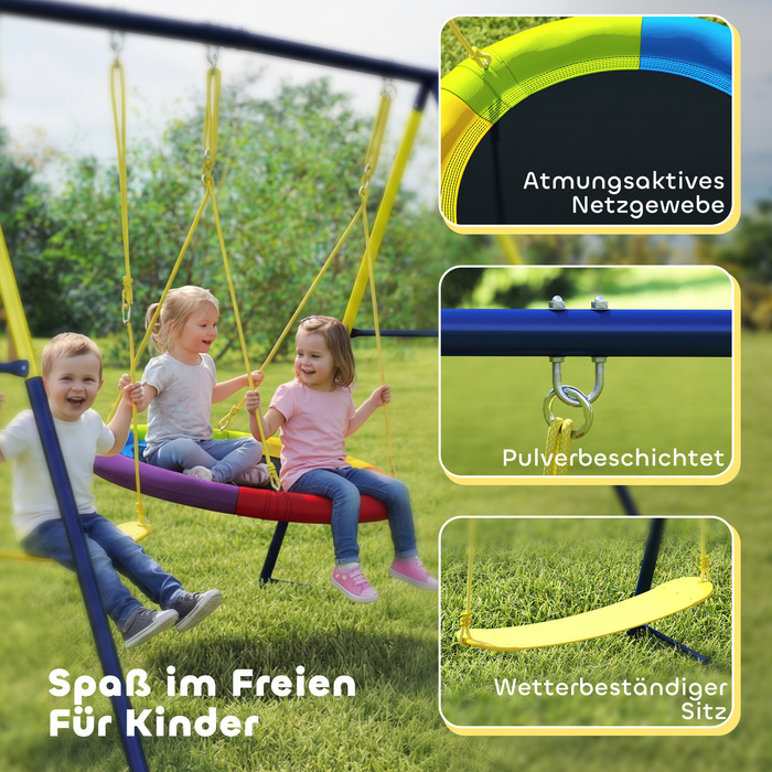 Набір гойдалок для дітей: гойдалка-гніздо, гойдалка-сидіння на ременях, регульоване канатне кріплення, для дітей 3-8 років, розмір 265x160x178 см, багато кольорів