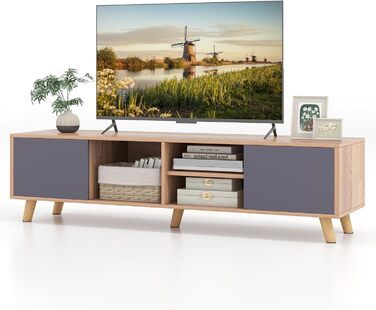 Тумба під телевізор Komfotteu з відкритим полицею, 134x30x43 см. Сучасний ТВ-стіл з кабелепроводом для телевізорів до 65 дюймів