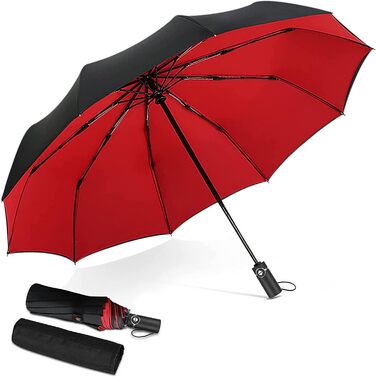 Чоловіча жіноча автоматична парасолька вітрозахисна легка стабільна дощова кришка міцна посилена парасолька Парасолька для подорожей Парасолька Червоний Червоний L