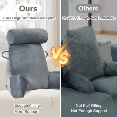 Подушка для читання Mingfuxin для ліжка, дивана, підлоги: знімний валик для шиї та підлокітником для підтримки спини, сіра