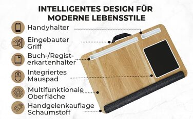 Підставка для ноутбука в ліжко та диван – з подушкою, тримачем для телефону та підкладкою для зап'ястя – підходить для ноутбуків до 17' – легка та комфортна для офісу, навчання та відпочинку (Сірий, Чорний)