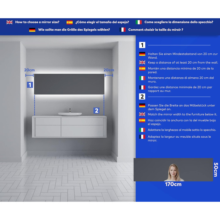 Дзеркало для ванної кімнати з підсвічуванням FORAM 120x70 см - індивідуальне замовлення, без рами, сучасний дизайн