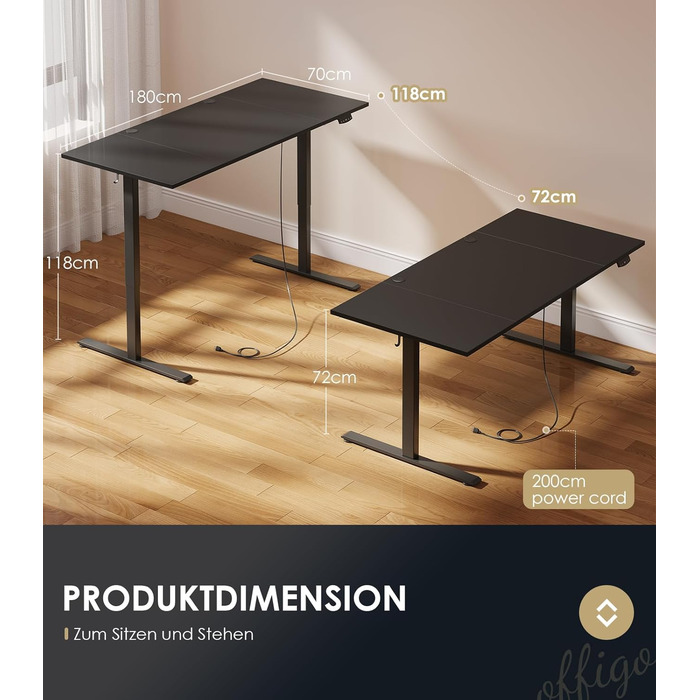 Електричний стіл OffiGo з регулюванням висоти, 120x60 см, з USB-портом, 3 пам'яті, дуб