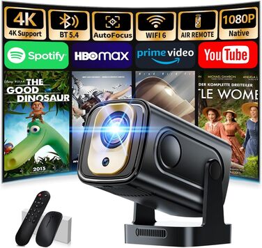 Портативний проєктор Mini Beamer 4K Full HD 1080P з WiFi 6, Bluetooth 5.2 та автоматичною корекцією трапецеїдальних спотворень. Підтримка HDMI, TV Stick, Memory Stick, Laptop. Білий (NT10-Black)