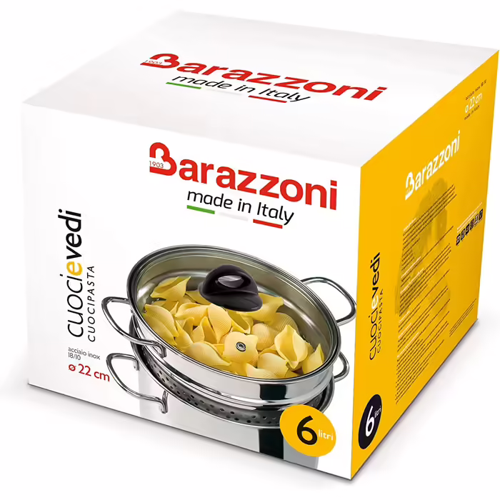 Каструля для пасти Barazzoni з кришкою-кошиком, скло/нержавіюча сталь 18/10, 6 л, Італія