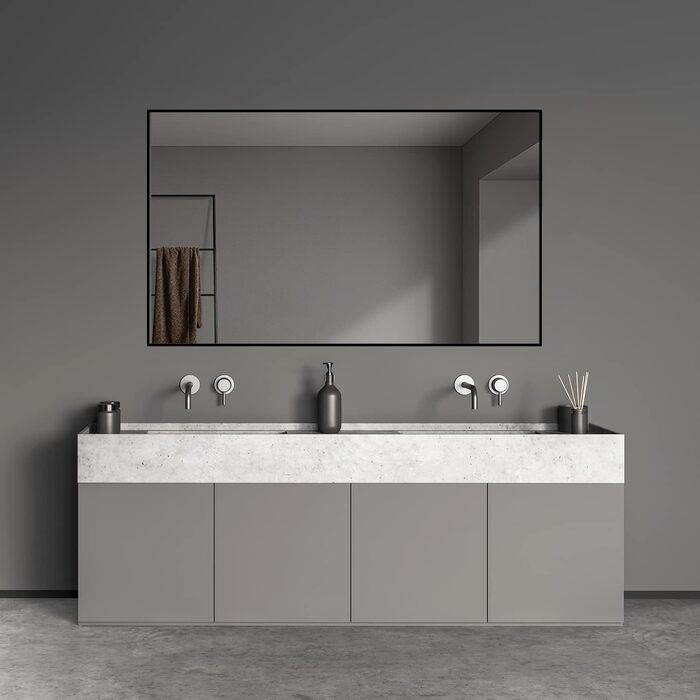 Дзеркало Boromal Spiegel Schwarz 100x60 см прямокутне з металевою рамою для ванної кімнати, спальні, туалетного приміщення. Чорний настінний дзеркало 60L x 100B cm