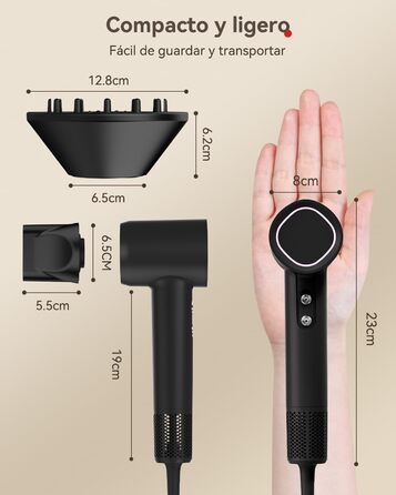 Професійний іонний фен для волосся з дифузором, безщітковий мотор 160 000 об/хв, швидке сушіння, сірий