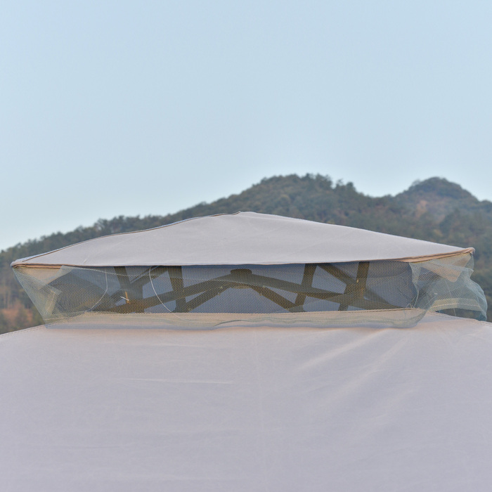 Газонний павільйон з подвійним дахом, 3x2 м, водонепроникний, стійкий до зимових умов. Металевий садовий павільйон з москітною сіткою та боковими панелями, ідеально підходить для саду, тераси. Колір: світло-сірий.