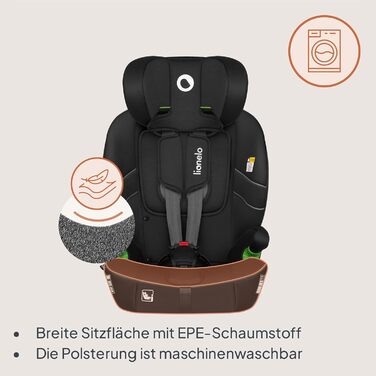 Автокрісло Lionelo Billy i-Size 76-150 см (15 міс - 12 років), ISOFIX, R129, Чорне