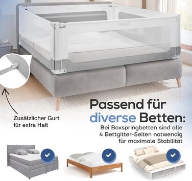 Бортик для ліжка BEANBUDS® захисний, 200 см - сірий. Захист від випадання для дитячого ліжечка та ліжка батьків. З ременями для кріплення, для ламельних та бокс-спрінг ліжок.