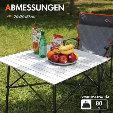 Складаний кемпінговий стіл PORTAL з алюмінієвою стільницею, витримує 80 кг, з сумкою для перенесення, білий — для пікніка, гриля, саду та балкона