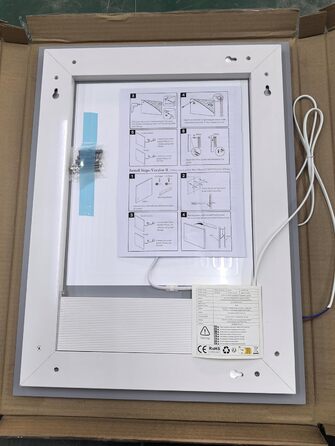 Дзеркало для ванної кімнати Luminorcrest з підсвічуванням, прямокутне 60 x 80 см, LED, 3 кольори, диммування, сенсорне управління, антизапар, CRI90+, загартоване скло, бічне та заднє підсвічування